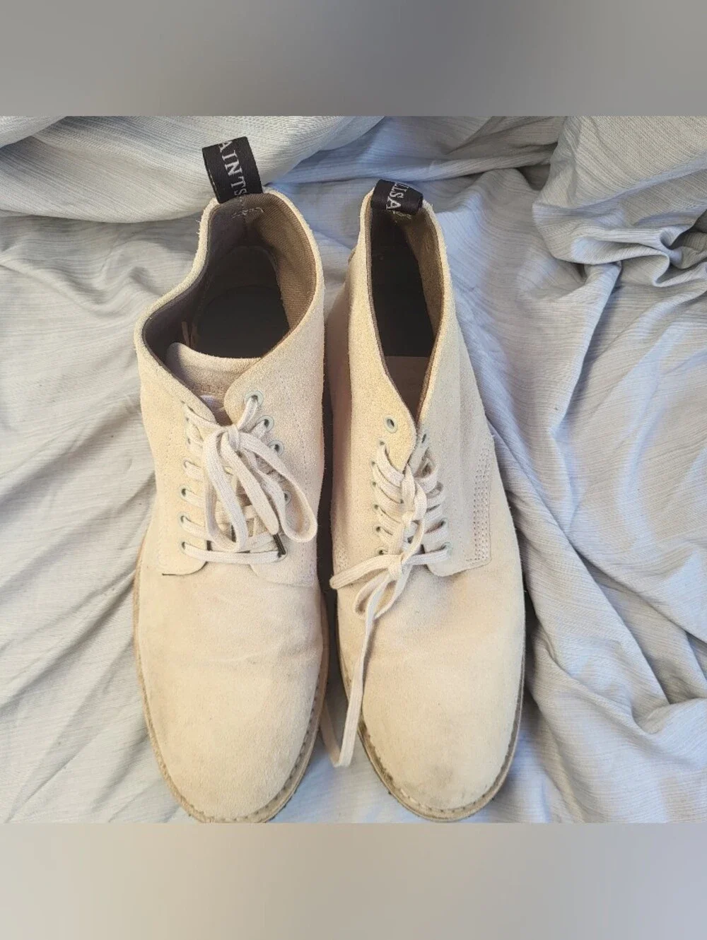 Allsaints Mathis Men's Size 45 Suede Lace-Up Desert Boots in Light Beige